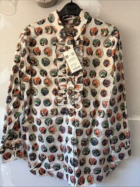 NWT Burberry Alexa Ruffled Button-Front Printed Blouse size 8